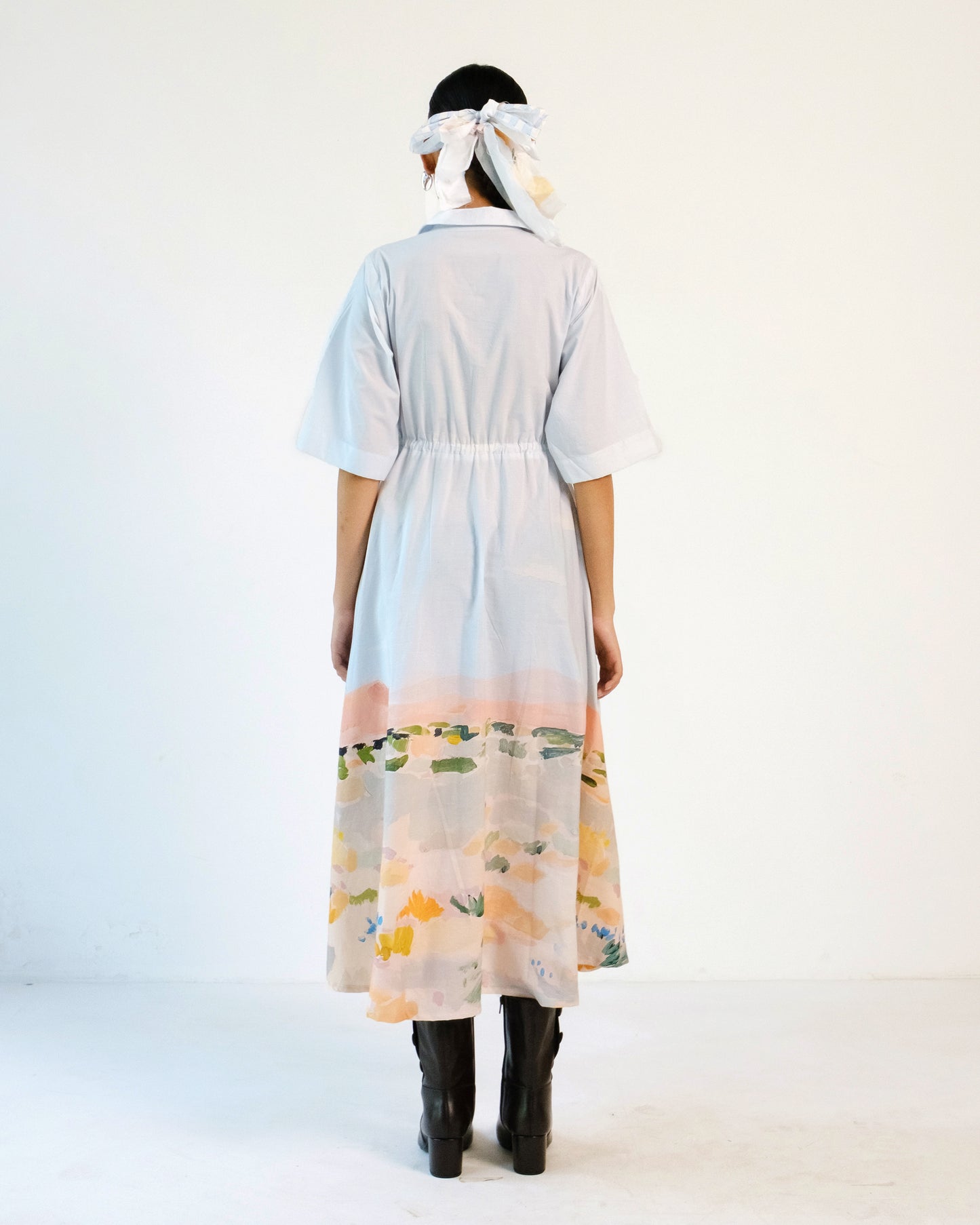 Abstract Print Cuban Collar Cotton Dress