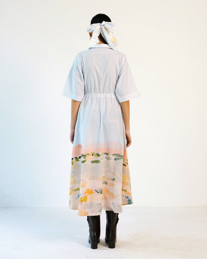 Abstract Print Cuban Collar Cotton Dress