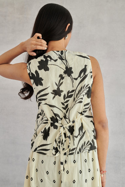 Rio Creme Printed Waistcoat