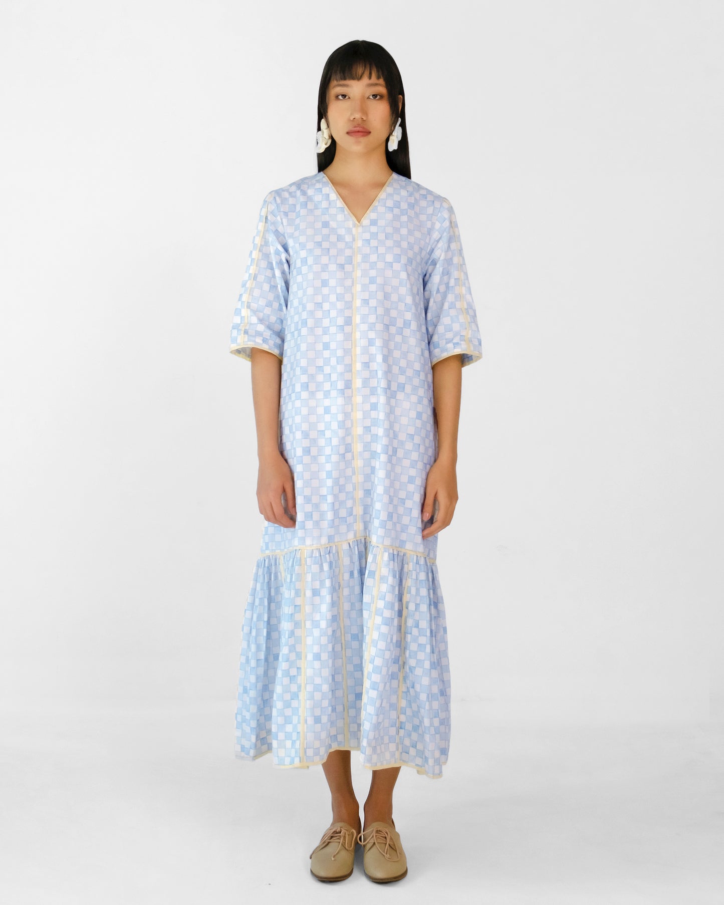 Blue Checks Applique Cotton Dress
