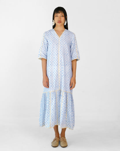 Blue Checks Applique Cotton Dress