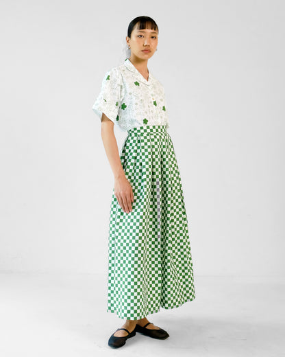 Green Checks Printed Cotton Shirt Skirt Set of 2
