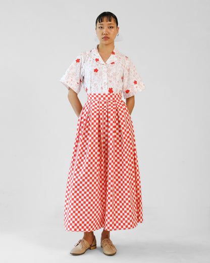 Red Checks Printed Cotton Shirt Skirt Set of 2