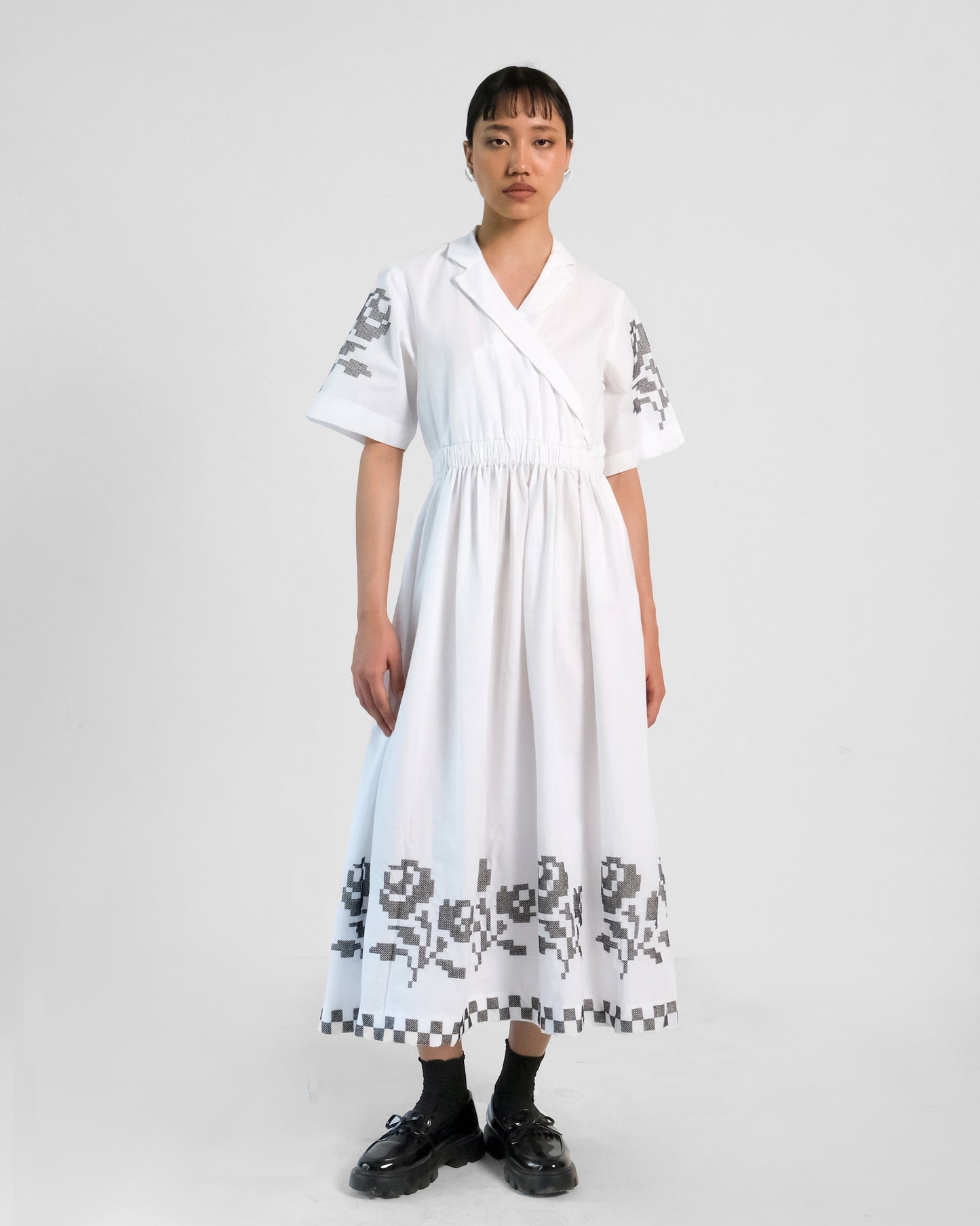 White Cross Stitch Embroidery Cotton Dress