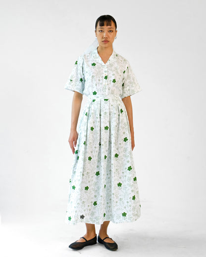 White and Green Printed Cotton Shirt Skirt Set of 2