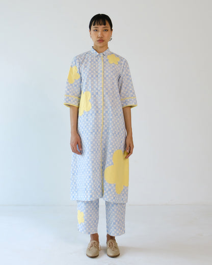 Blue Checks Applique Cotton Shirt Pant Set of 2