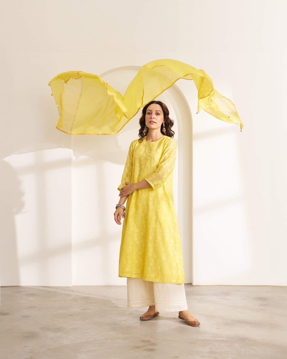Yellow Lotus Silk Chanderi Dupatta