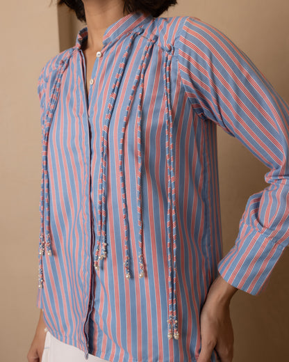 Celeste Top and Pants Set (Red and Blue Stripes)