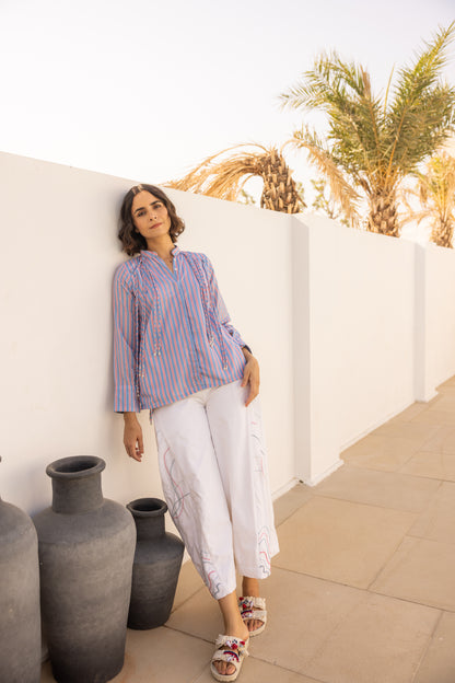 Celeste Top and Pants Set (Red and Blue Stripes)