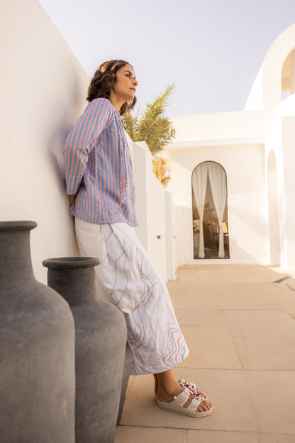 Celeste Top and Pants Set (Red and Blue Stripes)