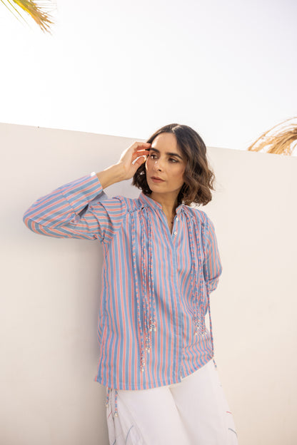 Celeste Top and Pants Set (Red and Blue Stripes)