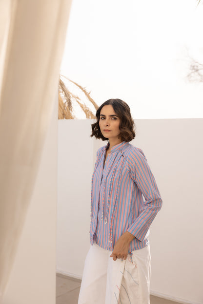 Celeste Top and Pants Set (Red and Blue Stripes)