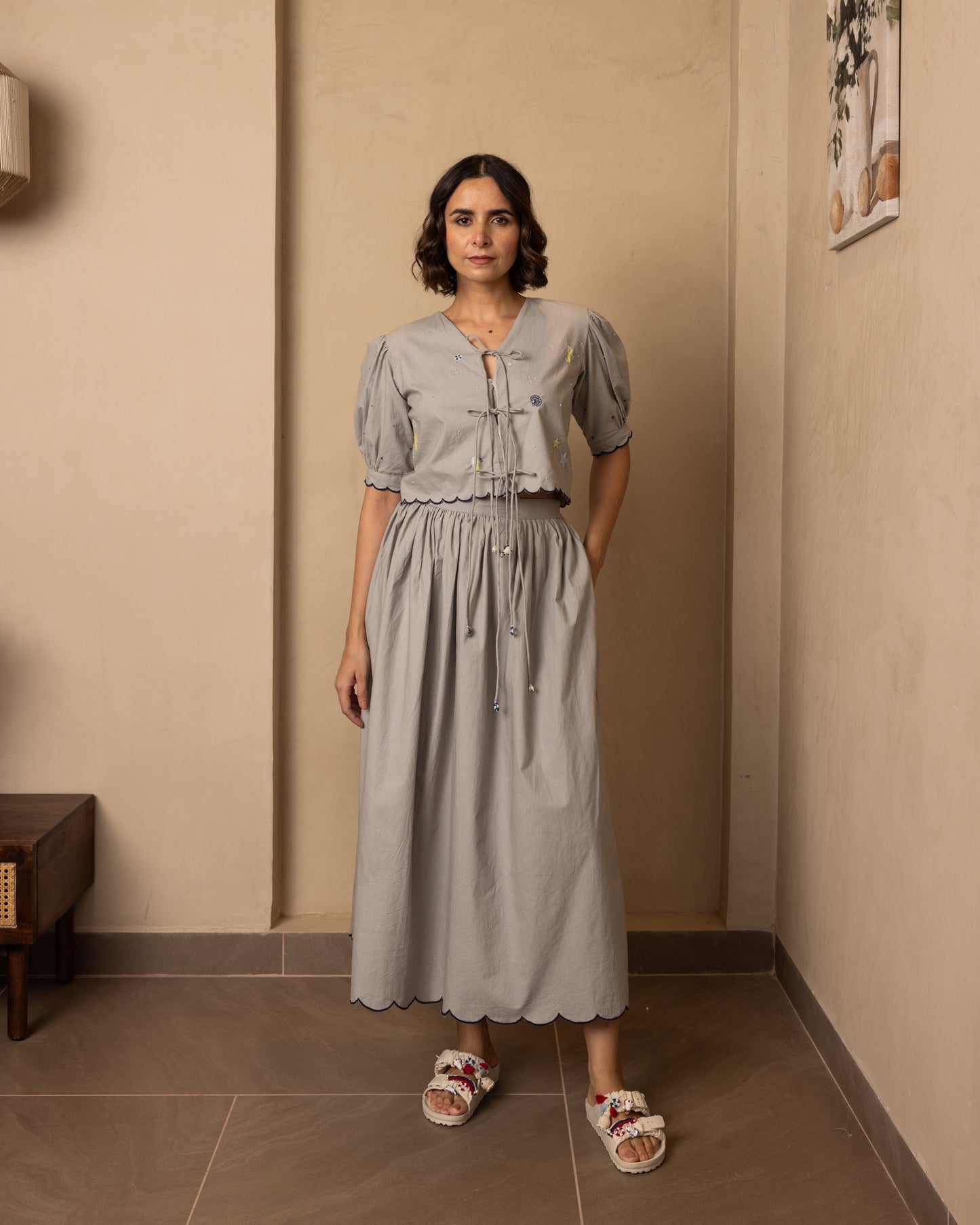 Ari Top and Skirt Set Grey