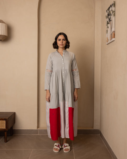 Caribbean Dress - (Grey and Red)