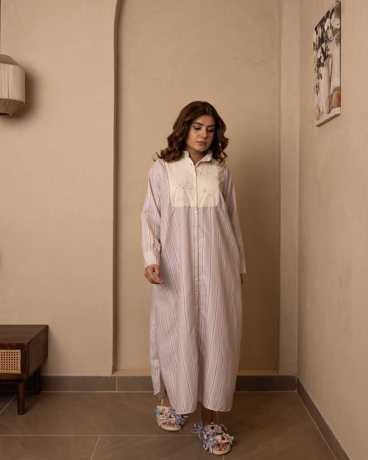 Marina Dress (Beige and Grey)