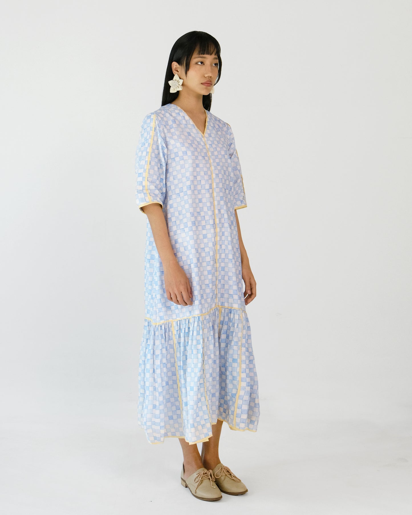 Blue Checks Applique Cotton Dress