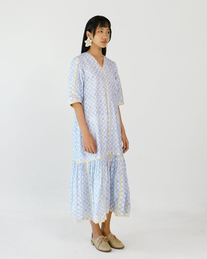 Blue Checks Applique Cotton Dress