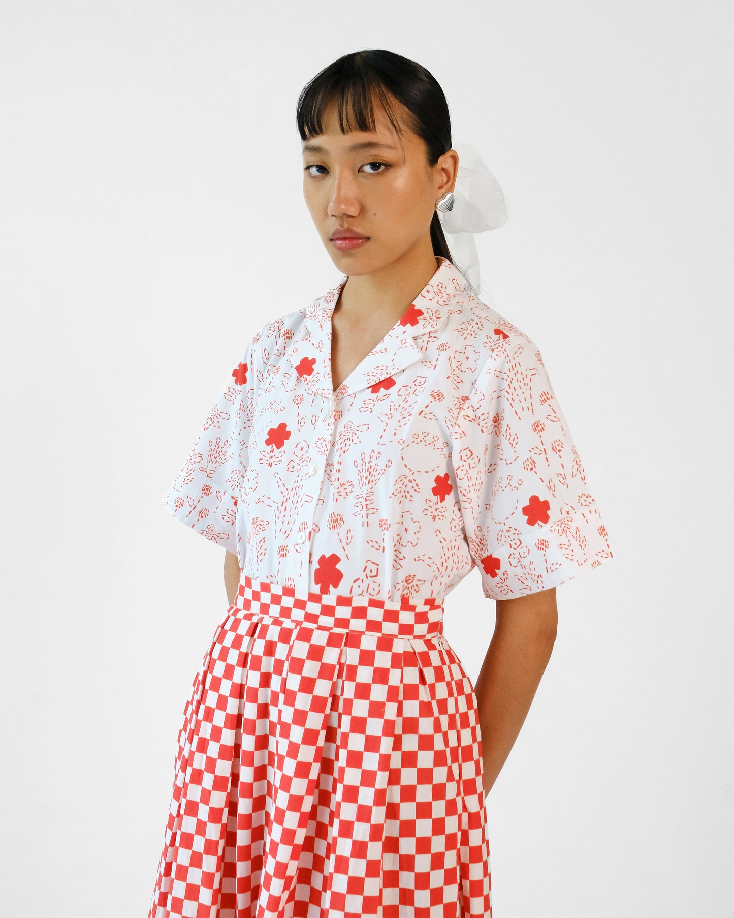 Red Checks Printed Cotton Shirt Skirt Set of 2