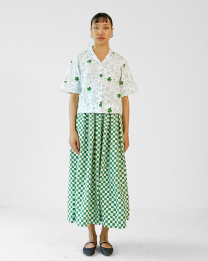 Green Checks Printed Cotton Shirt Skirt Set of 2