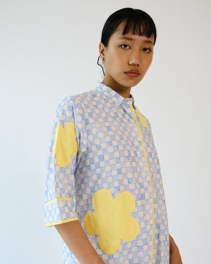 Blue Checks Applique Cotton Shirt Pant Set of 2