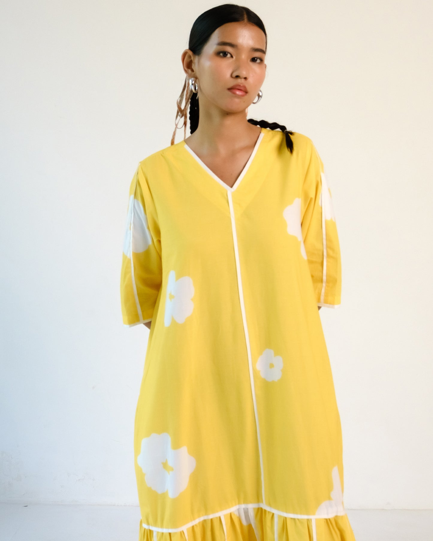 Yellow Poppy Applique Cotton Dress