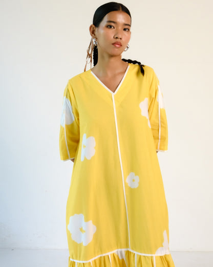 Yellow Poppy Applique Cotton Dress