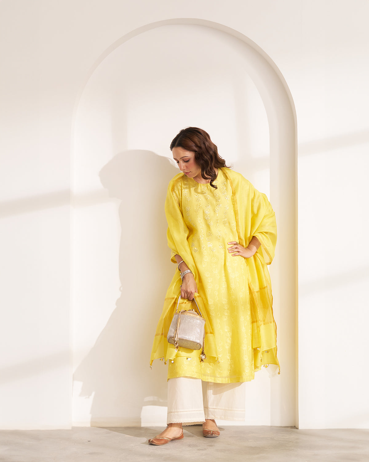 Yellow Lotus Silk Chanderi Dupatta