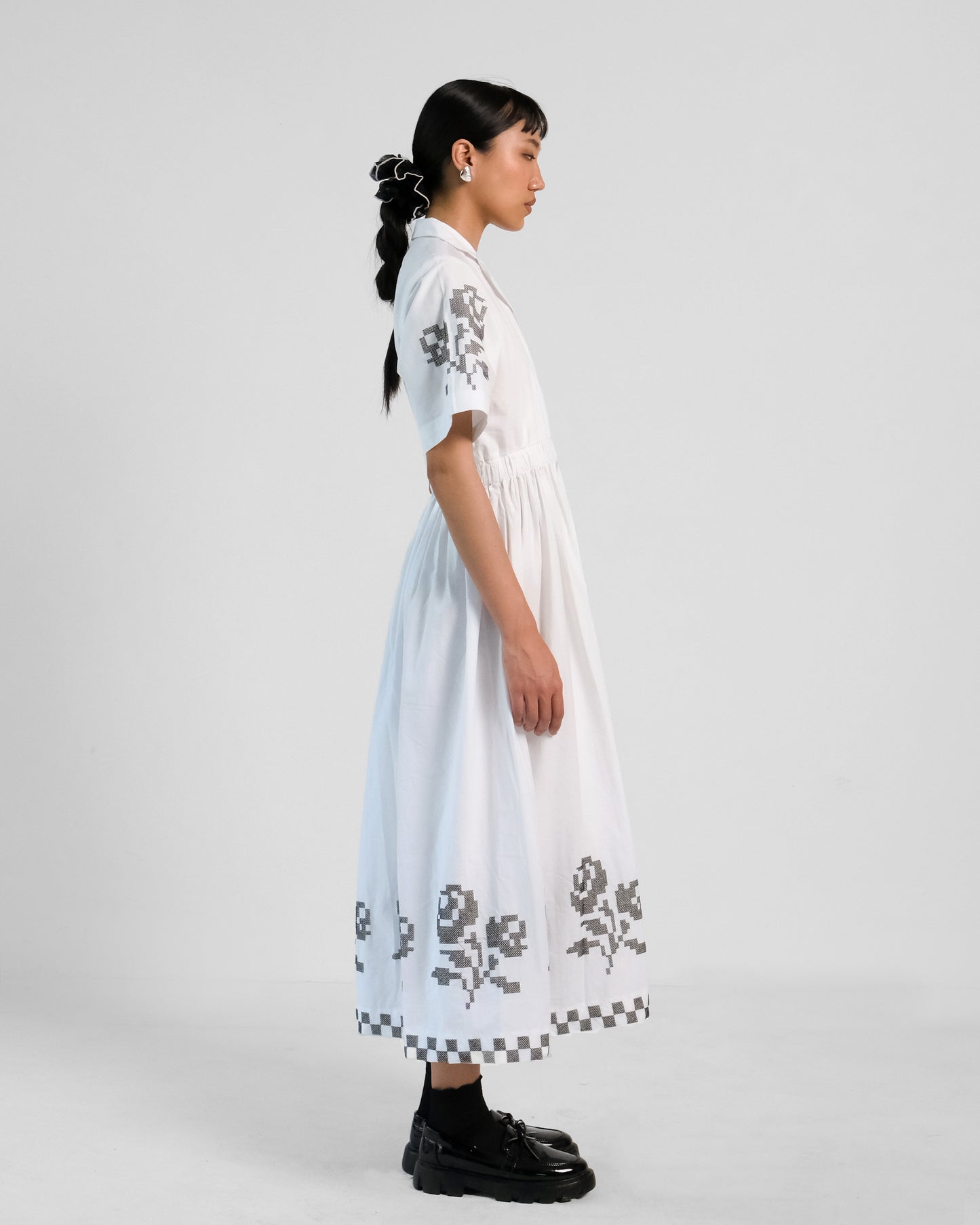 White Cross Stitch Embroidery Cotton Dress