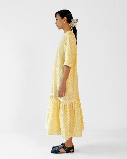 Yellow Checks Applique Cotton Dress