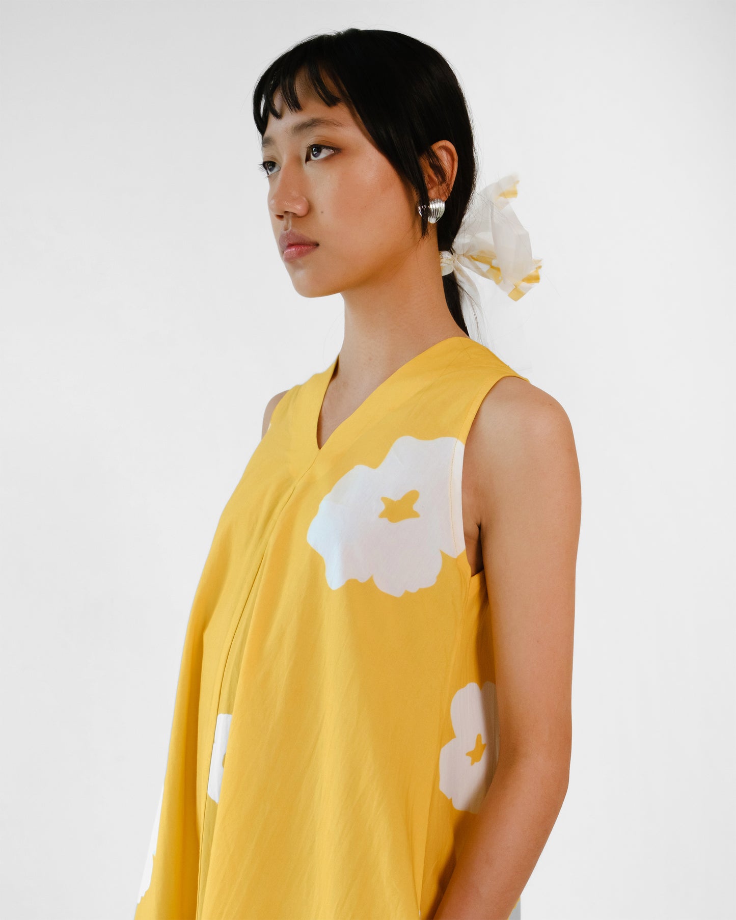 Yellow Poppy Sleeveless V neck Cotton Dress