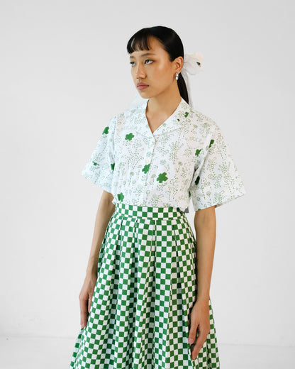 Green Checks Printed Cotton Shirt Skirt Set of 2