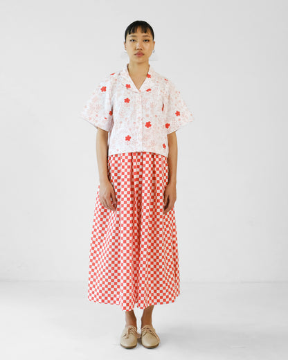 Red Checks Printed Cotton Shirt Skirt Set of 2