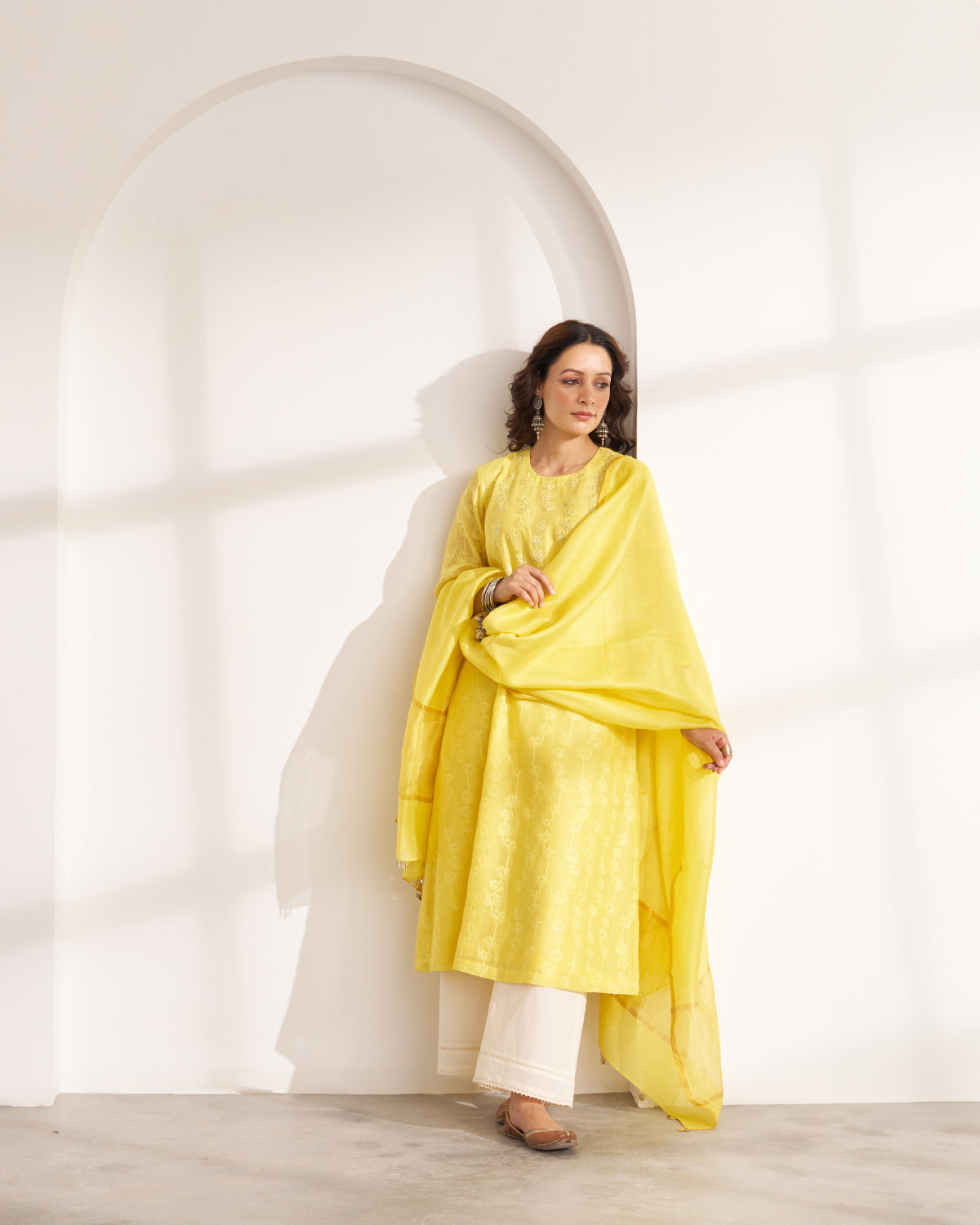 Yellow Lotus Silk Chanderi Dupatta