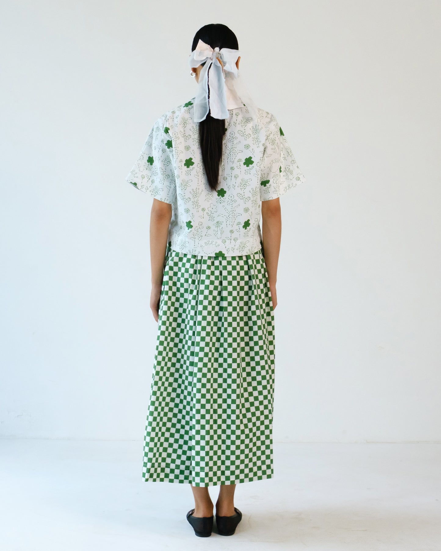 Green Checks Printed Cotton Shirt Skirt Set of 2