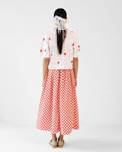 Red Checks Printed Cotton Shirt Skirt Set of 2