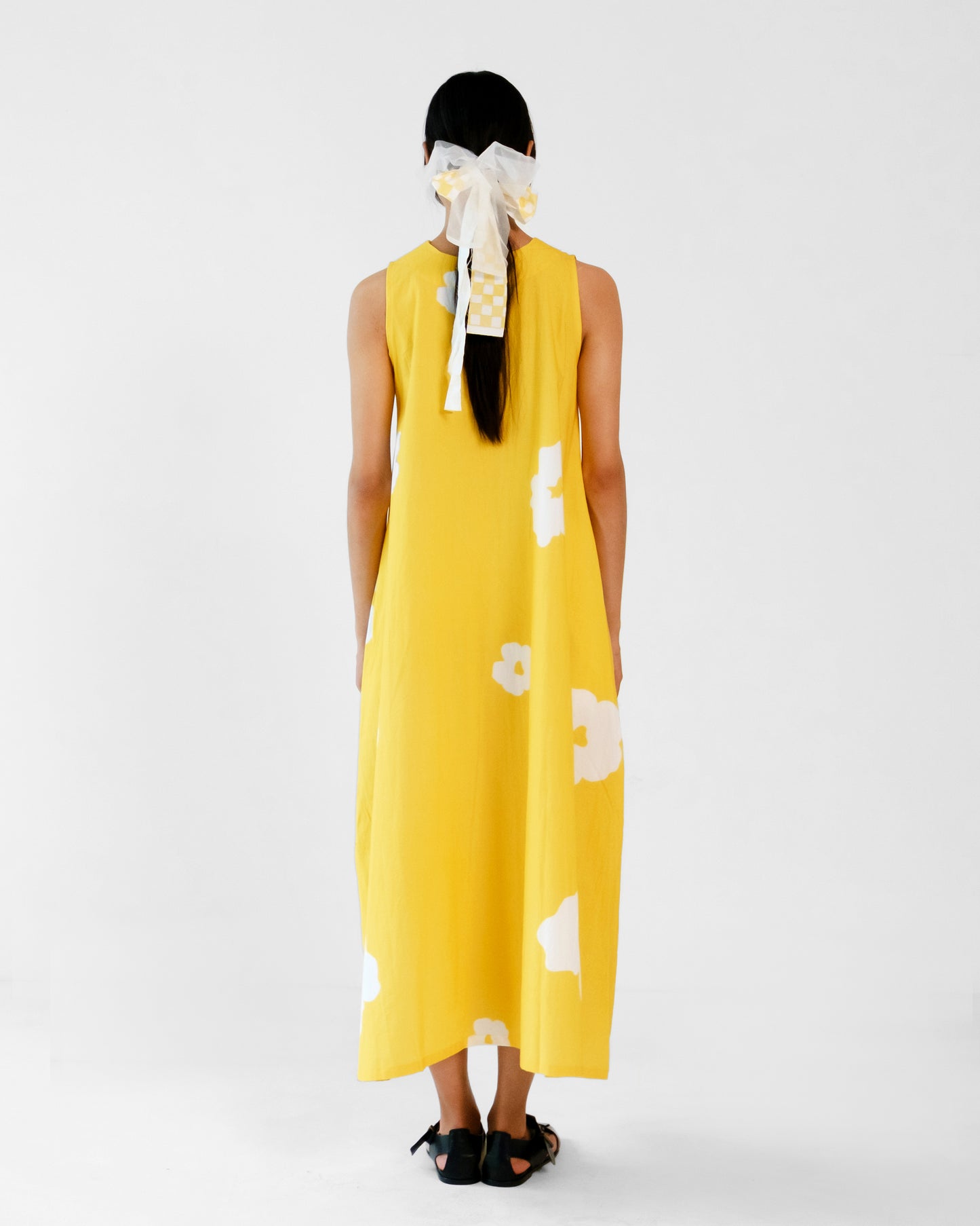 Yellow Poppy Sleeveless V neck Cotton Dress