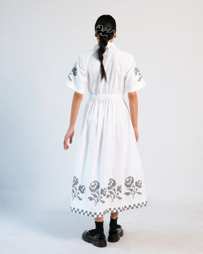 White Cross Stitch Embroidery Cotton Dress