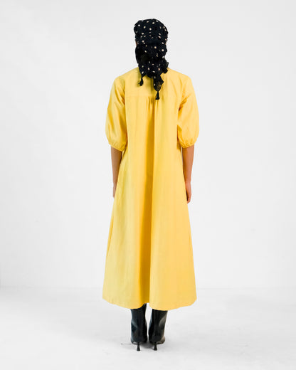 Yellow pleated Cotton Belt Dress