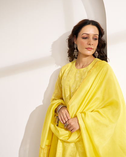 Yellow Lotus Silk Chanderi Dupatta