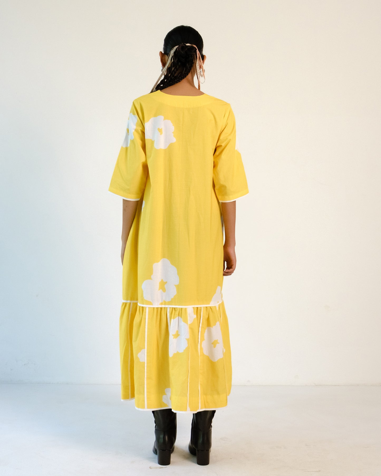 Yellow Poppy Applique Cotton Dress
