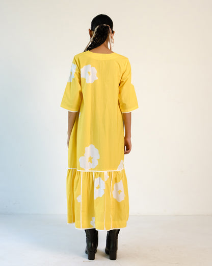 Yellow Poppy Applique Cotton Dress