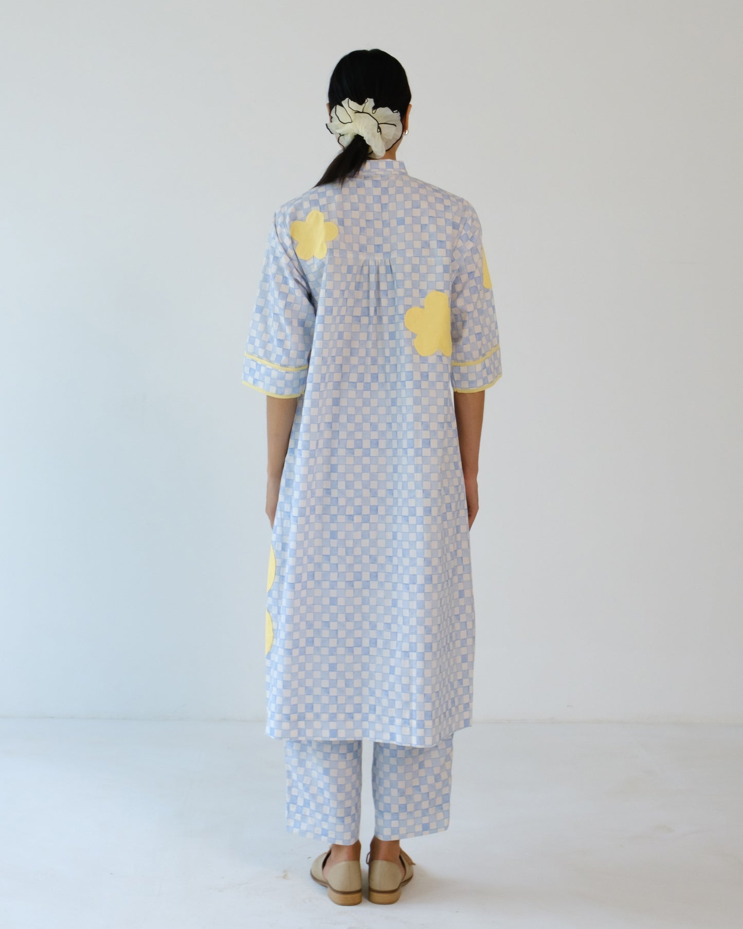 Blue Checks Applique Cotton Shirt Pant Set of 2