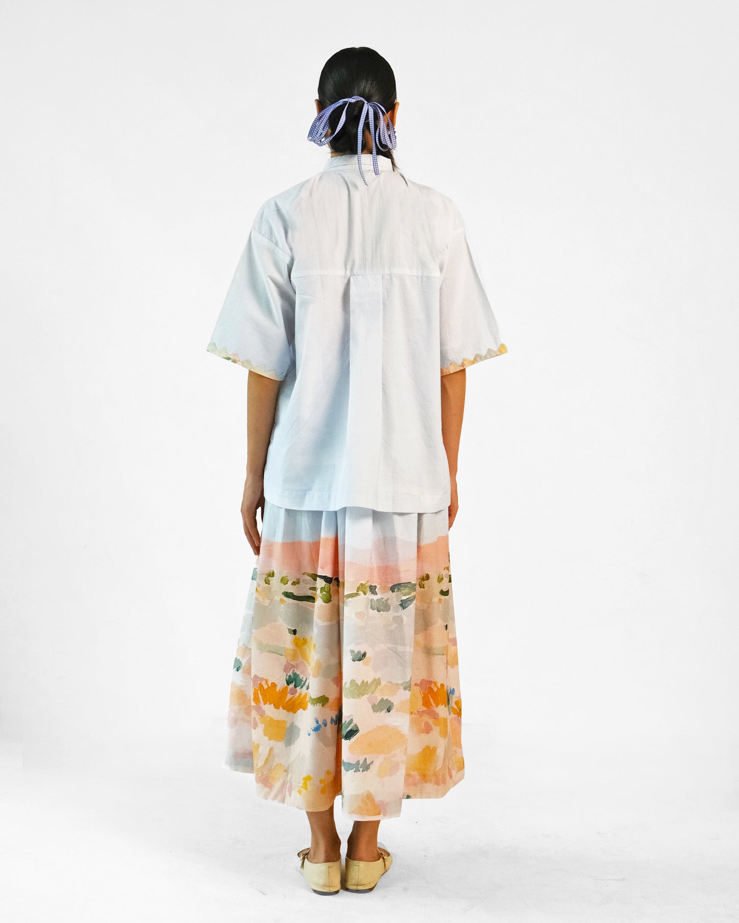 Abstract Print Applique Cotton Shirt Skirt Set of 2