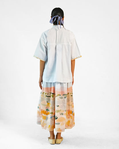 Abstract Print Applique Cotton Shirt Skirt Set of 2