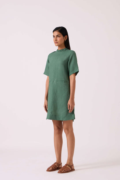 Tula Green Linen Shift Dress