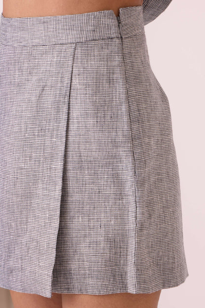Polina Houndstooth Linen Skort