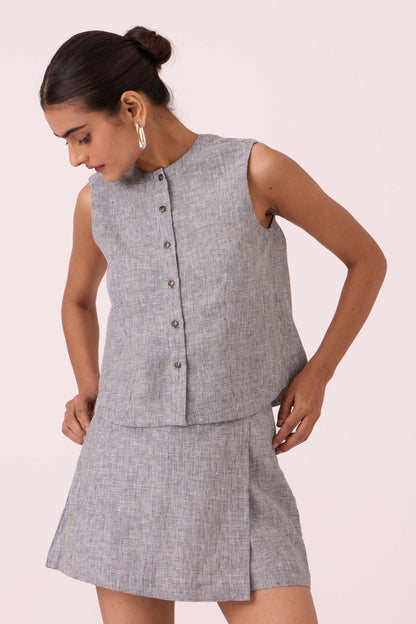 Polina Houndstooth Linen Skort