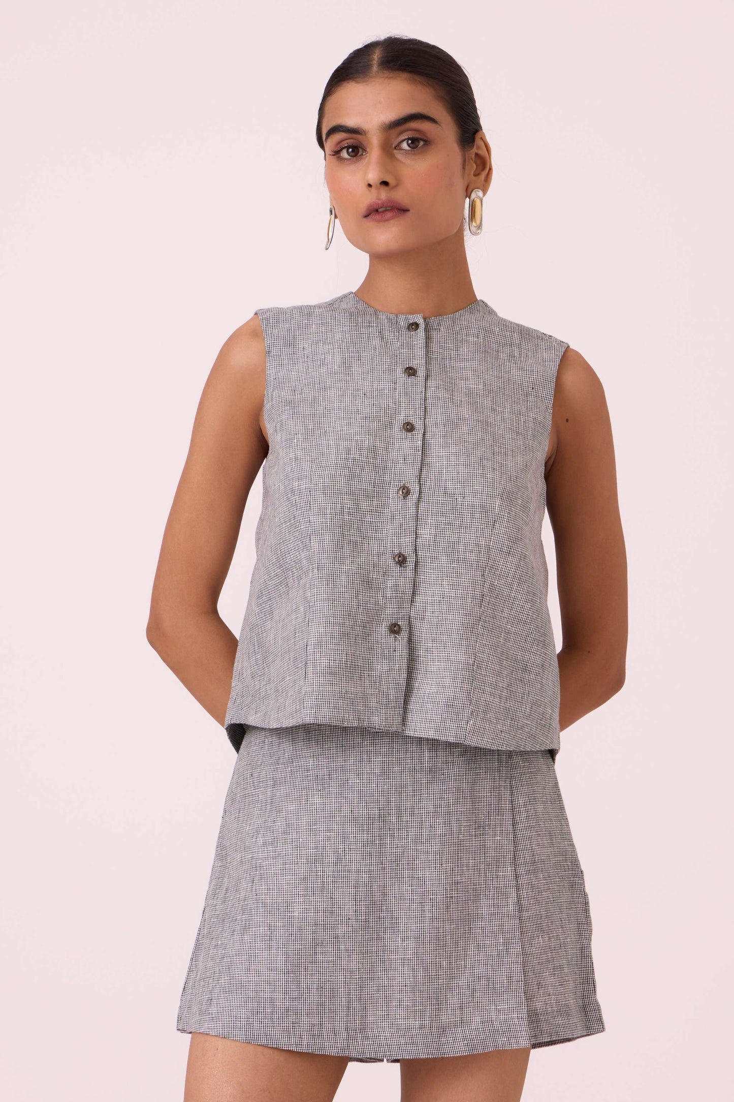 Wotton Houndstooth Linen Top