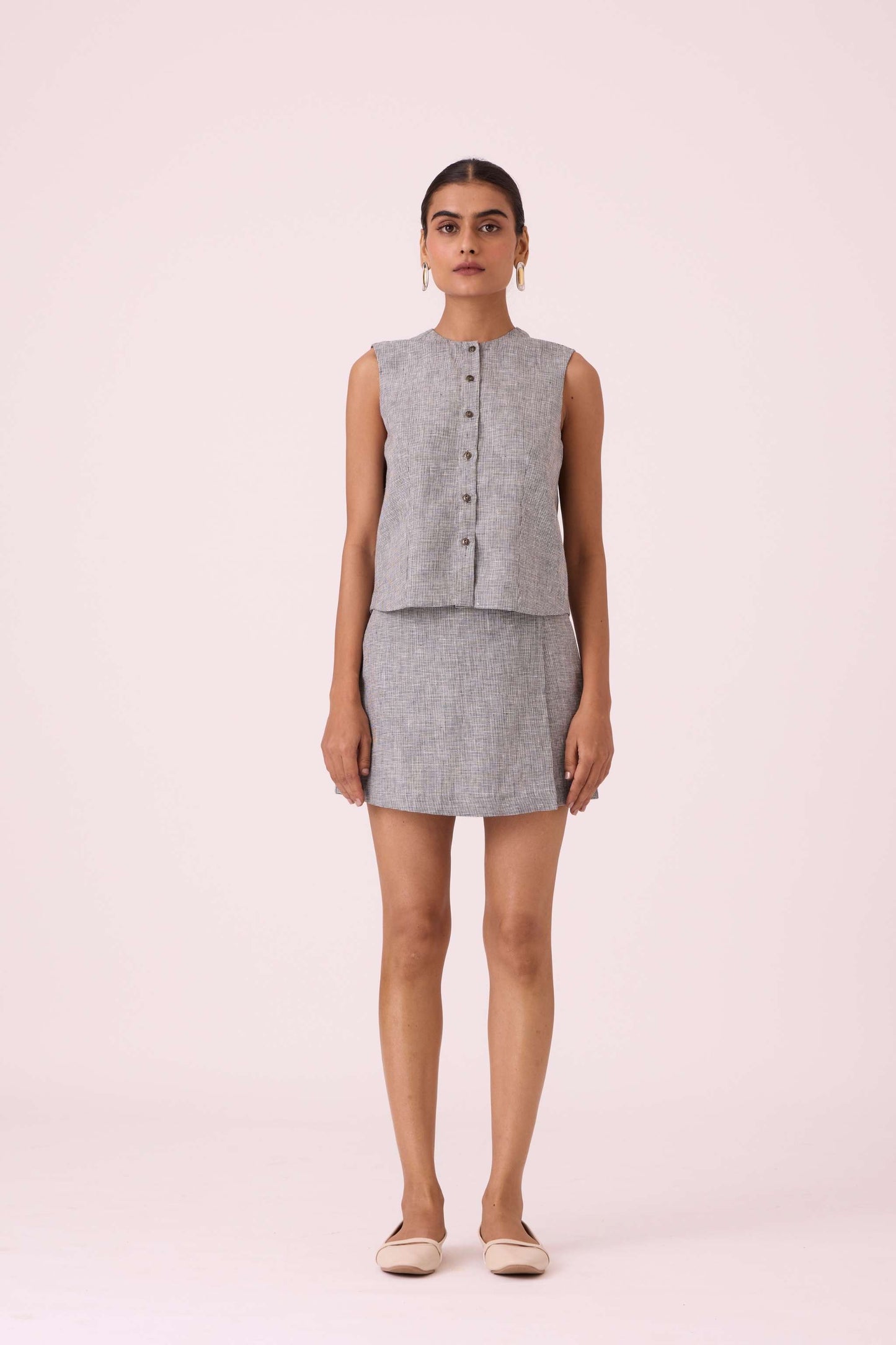 Polina Houndstooth Linen Skort