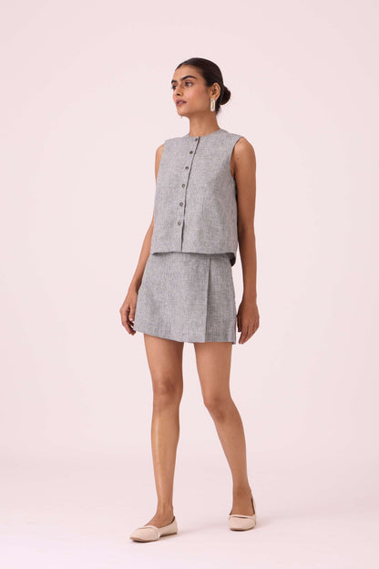 Polina Houndstooth Linen Skort